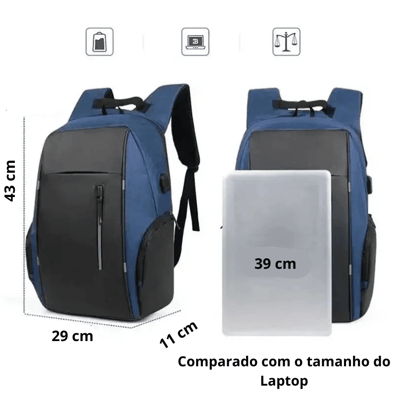 Mochila de carregamento USB Impermeável, Computador, Notebook